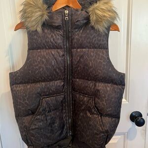 Coach Leopard Print Puffer Vest with Faux Fur Trim